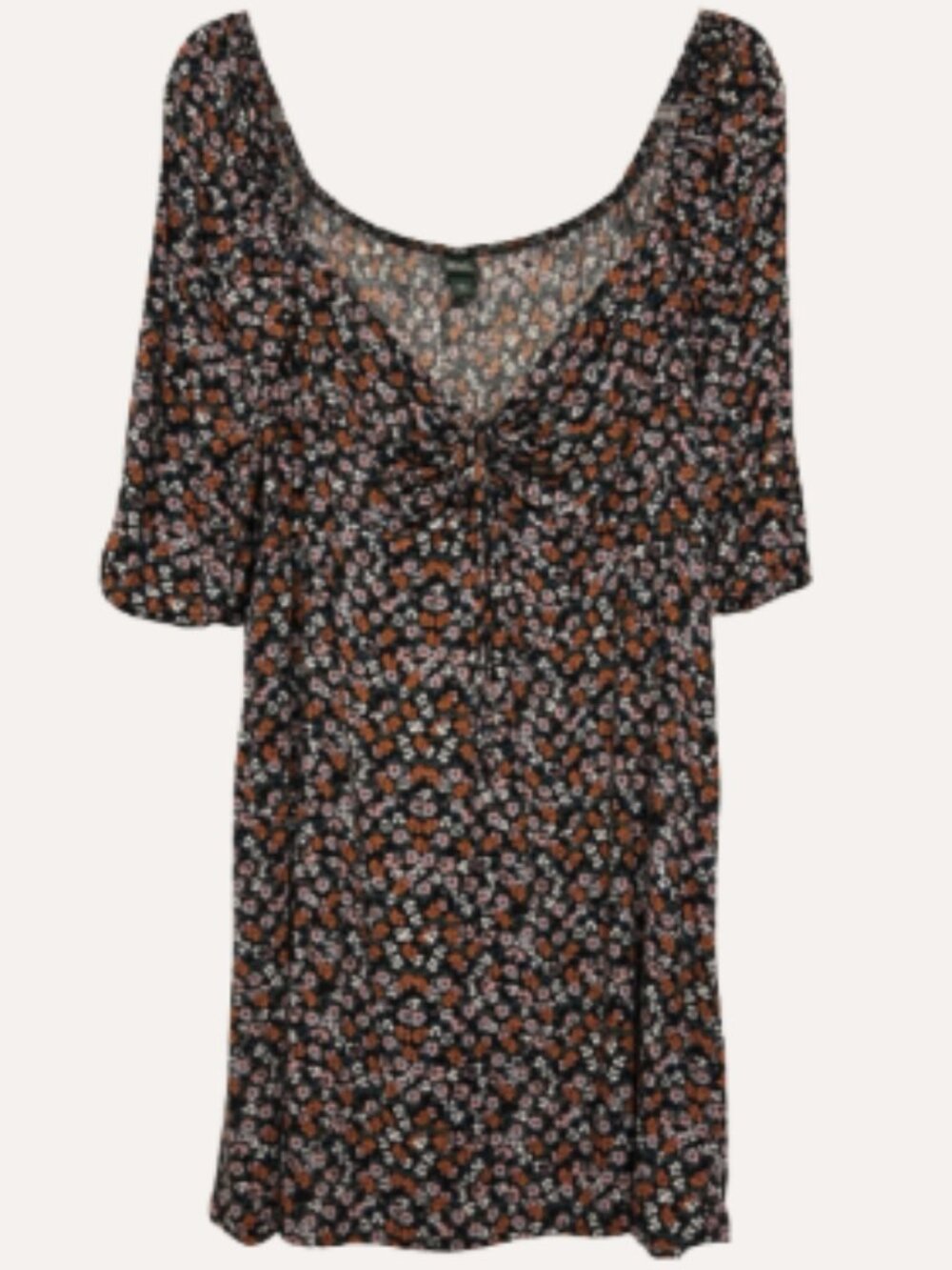 Wild Fable Dress Romantic Dark Floral Puff Sleeves Tie Front Mini Dress Size XL